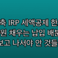 연금저축 IRP 세액공제 한도 900만원 채우는 납입 배분 방법 | 겪어보고 나서야 안 것들